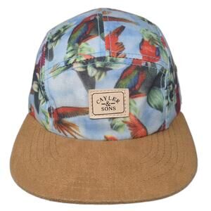 Cayler & Sons 5 Panel Hat Blue Brown Tropical Macaw Parrot Print Slideback OS